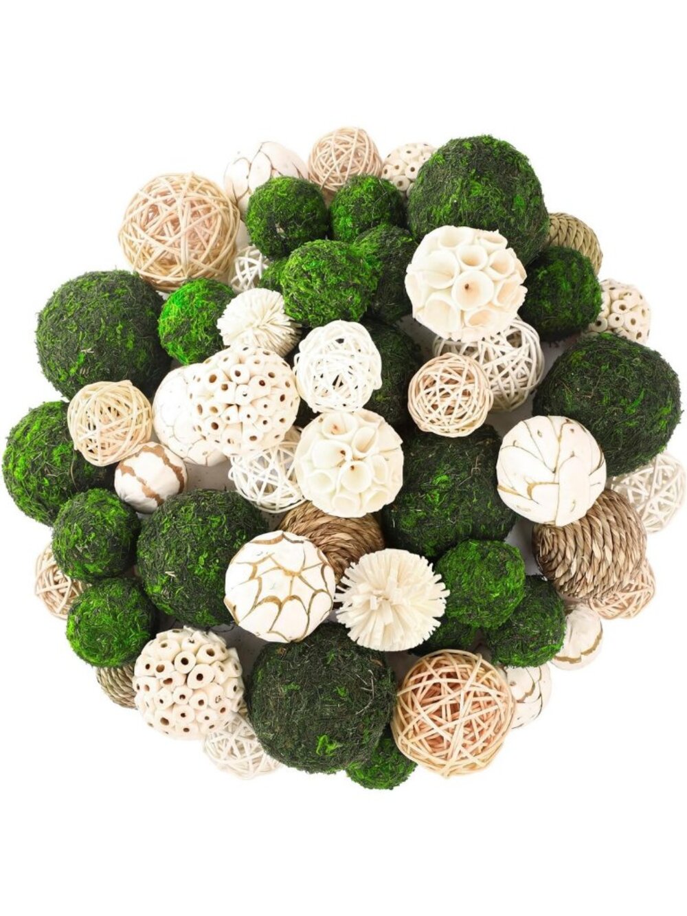 36 Pcs Decorative Moss Balls & Rattan Wicker Orbs for Centerpieces & Table Decor